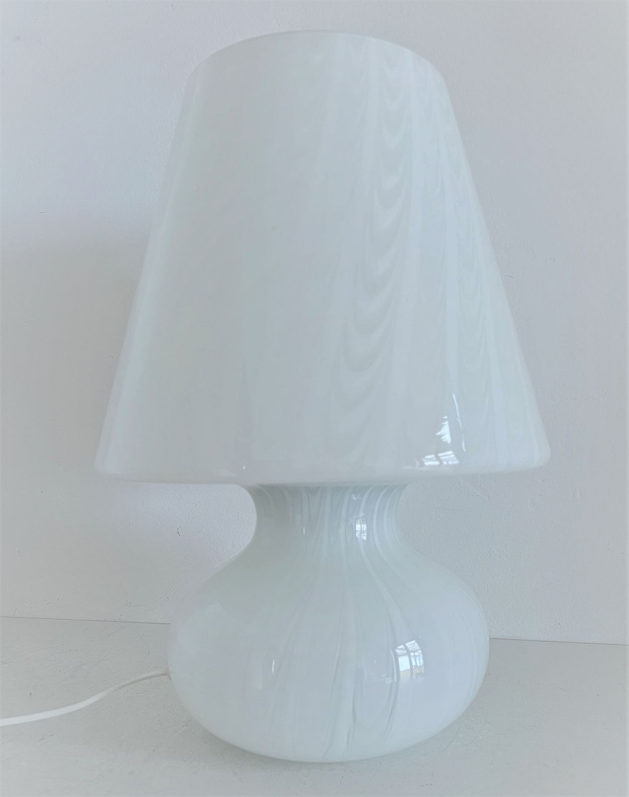 photo for sale Italian Large Murano Glass Mushroom Table Lamp With Swirl Glass, 1970s