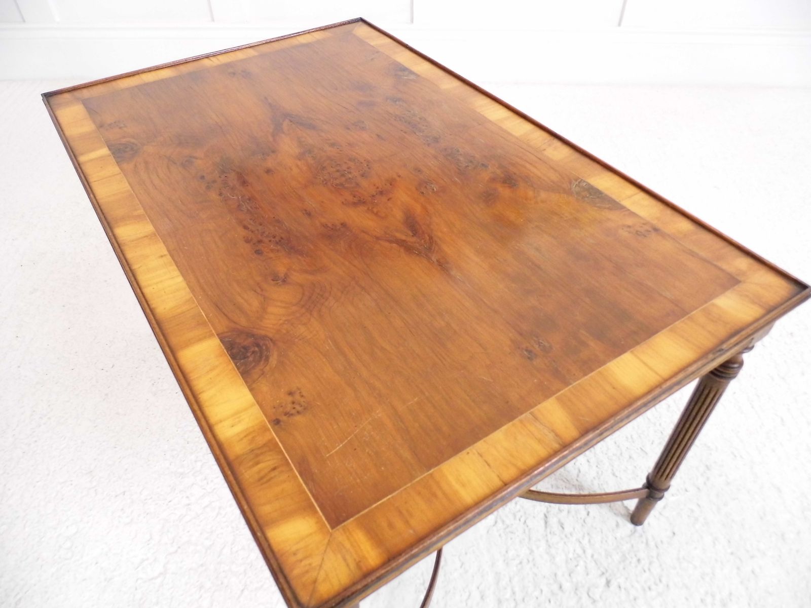 Antique Style Mahogany And Yew Side Table Reeded Legs Bentwood Stretchers photo vinterior