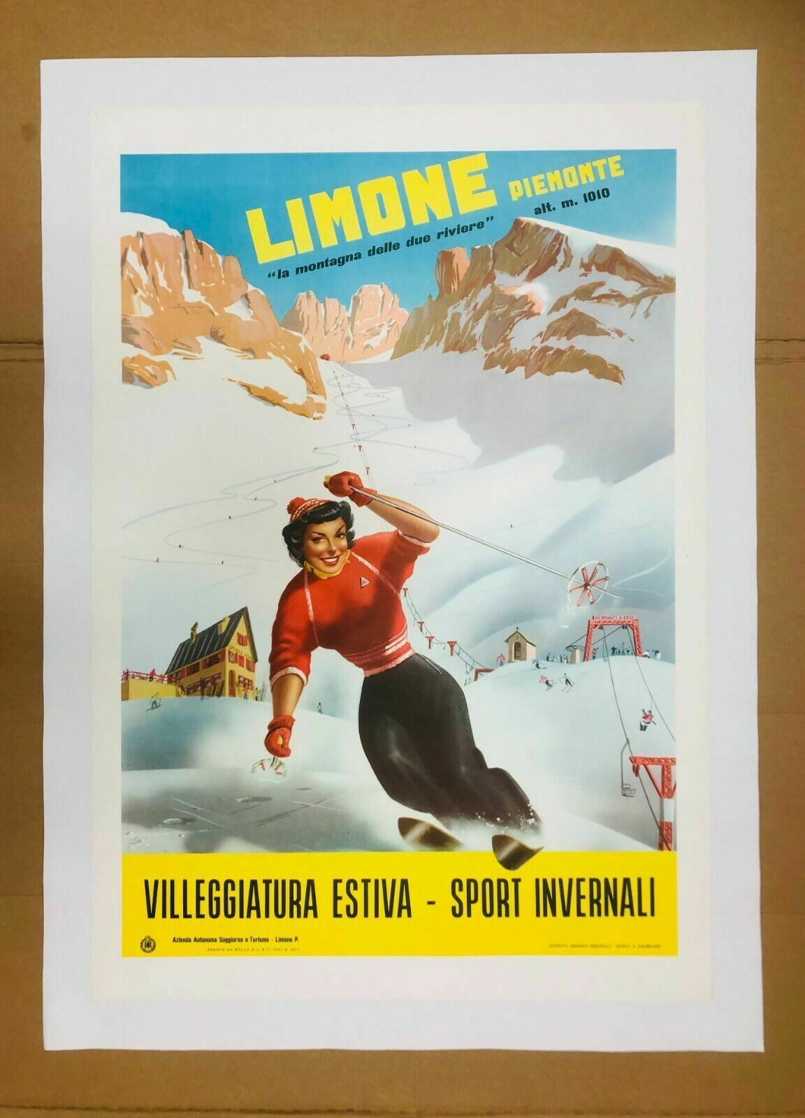 Carlo Prandoni, 1947   Limone Piemonte   Original Vintage Affiche Linen Backed photo furniture