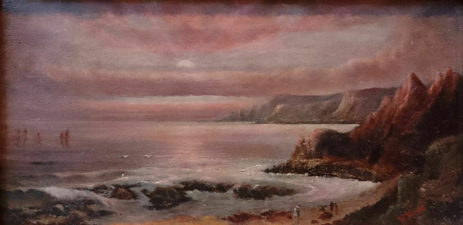 photo furniture Antique Signed Seascape Oil Painting Cornelian Bay Scarborough W H Hoyle C1900