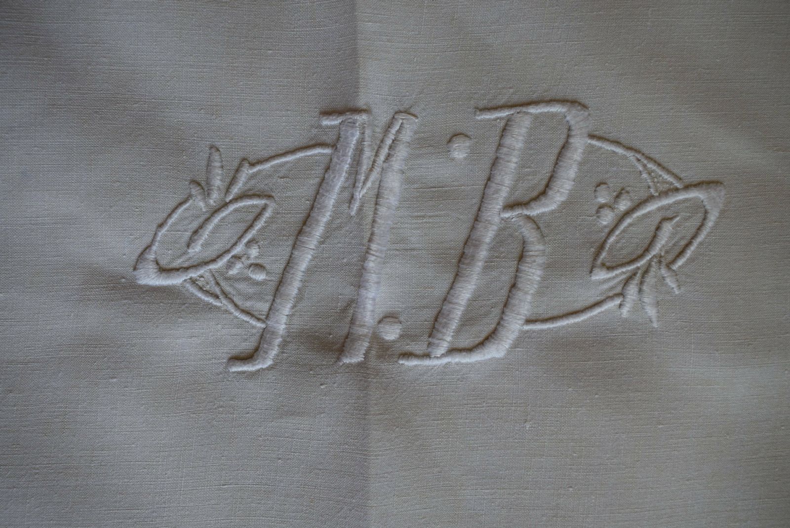 Hand Embroidered Metis Linen Dowry Sheet, Monogram M.B, Antique French Floral Embroidery Ladderwork, Trousseau Sheet photo buy