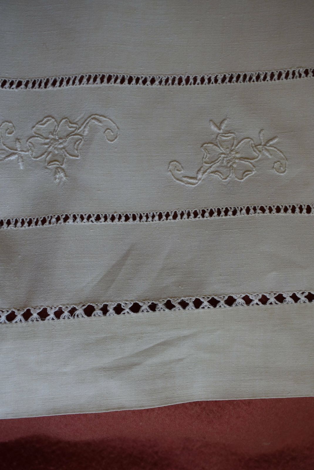 Hand Embroidered Metis Linen Dowry Sheet, Monogram M.B, Antique French Floral Embroidery Ladderwork, Trousseau Sheet photo vintage