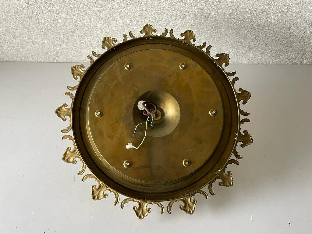 photo for sale Mid Century Modern Ice Glass & Flower Brass Design Large Ceiling Or Wall Lamp, 1960s, Germany