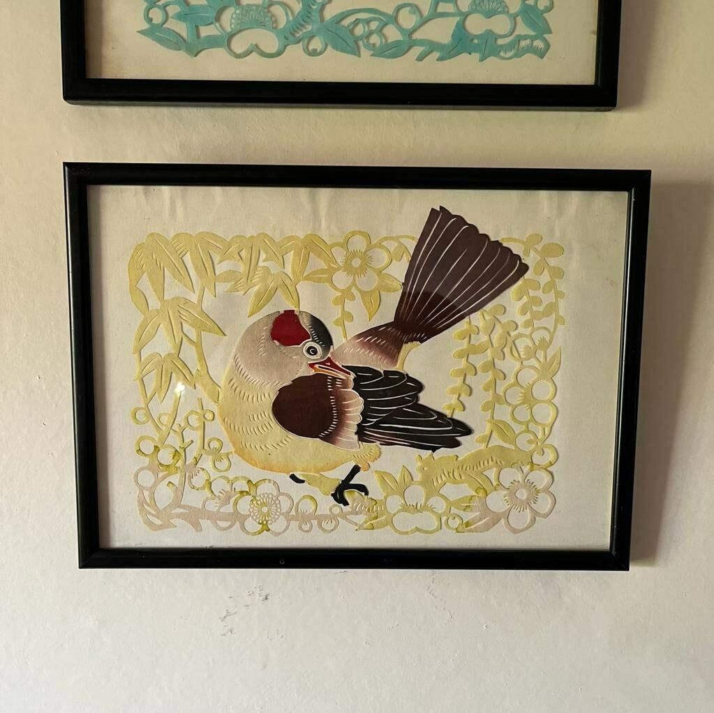 Set Of 4 Vintage Paper Cut Birds / Framed Art /Art photo vinterior