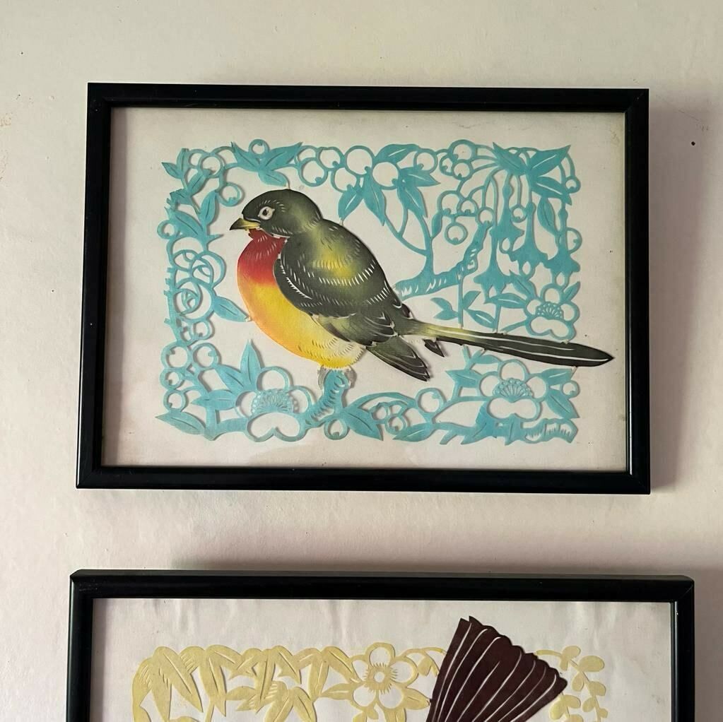 Set Of 4 Vintage Paper Cut Birds / Framed Art /Art photo vintage