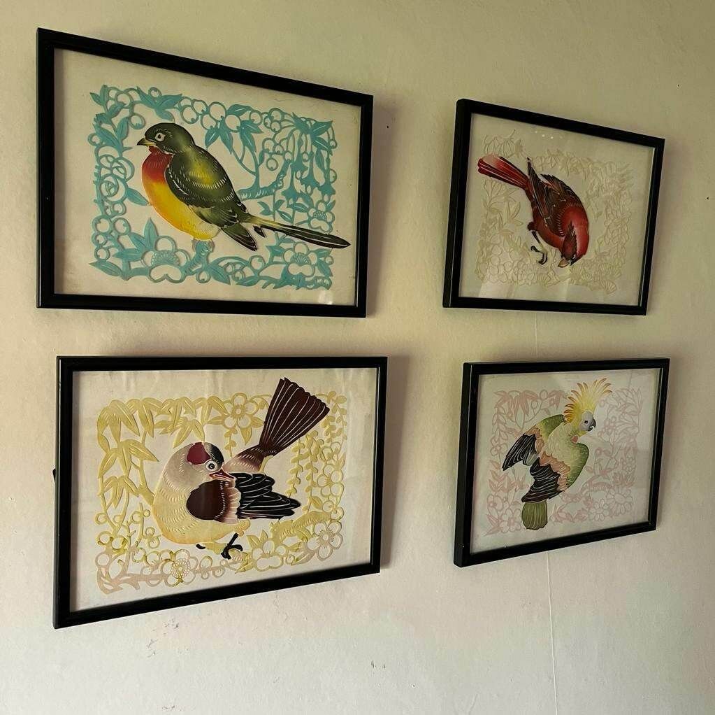 photo furniture Set Of 4 Vintage Paper Cut Birds / Framed Art /Art