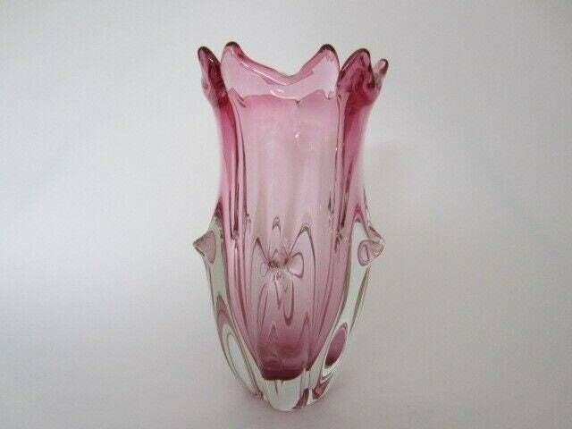 Decorative Czech Sommerso Pink Chribska Art Glass Tulip Bud Vase photo furniture