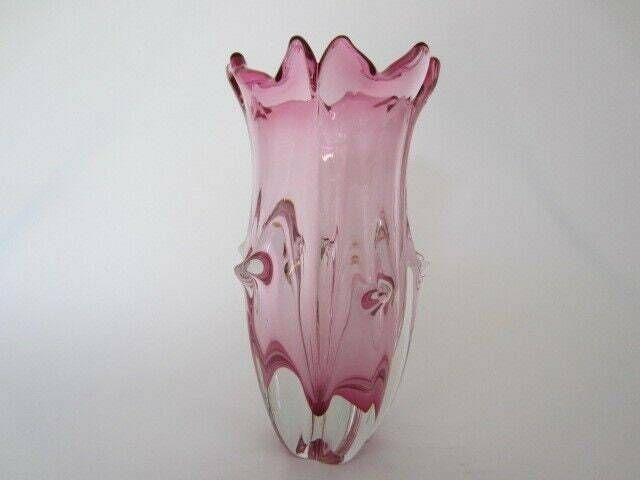 Decorative Czech Sommerso Pink Chribska Art Glass Tulip Bud Vase photo for sale