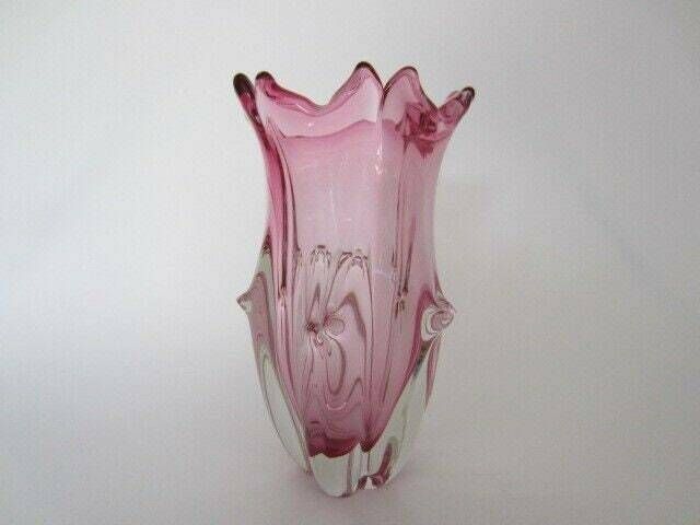 Decorative Czech Sommerso Pink Chribska Art Glass Tulip Bud Vase photo Home Decor