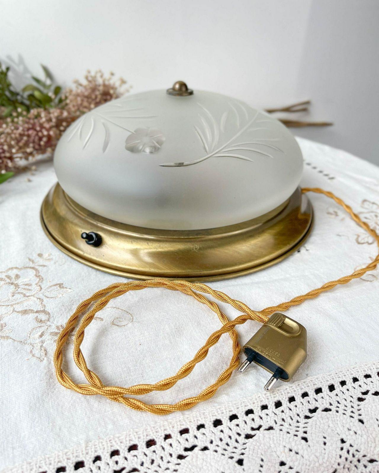 photo furniture Vintage Table Lamp Globe In Old Chiseled Glass ~ Vintage Light Fixture ~ Original Lamp ~ Bedside Lamp ~ Art Deco Lamp ~ Table Lamp
