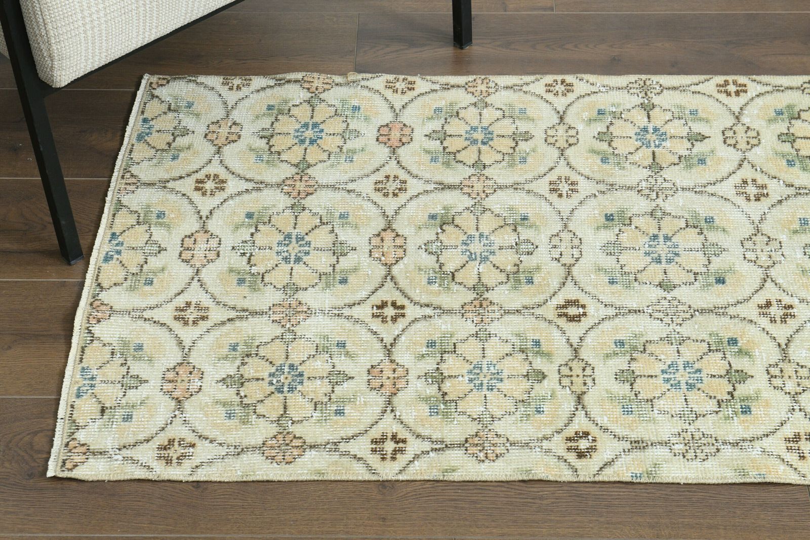 2x11 Turkish Vintage Runner, Neutral Handmade Wool Rug, Floral Kitchen Hallway Rugs, Farmhouse Decor, One Of A Kind Anatolian Rug Runner photo Textiles