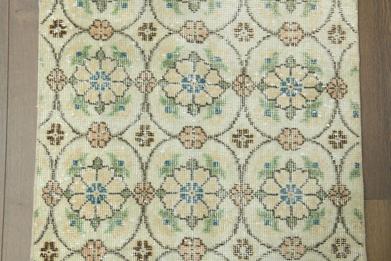 2x11 Turkish Vintage Runner, Neutral Handmade Wool Rug, Floral Kitchen Hallway Rugs, Farmhouse Decor, One Of A Kind Anatolian Rug Runner photo 244.0