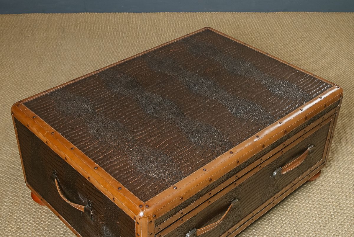 Vintage English Brown Leather Suitcase Shaped Coffee Table (Circa 1980) photo buy