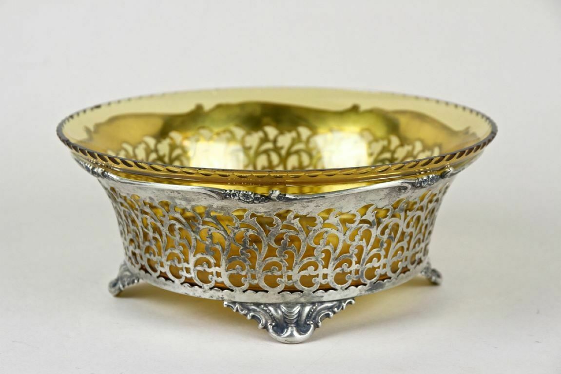 20th Century Art Nouveau Silver Basket With Ambercolored Glass Bowl, At Ca. 1900 photo 1650.0