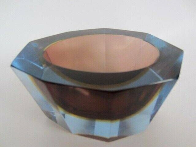 Murano Italian Glass Sommerso Faceted Sculptural Bowl By Flavio Poli 50/60s Rare photo Home Decor