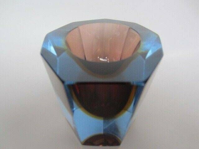 Murano Italian Glass Sommerso Faceted Sculptural Bowl By Flavio Poli 50/60s Rare photo vintage