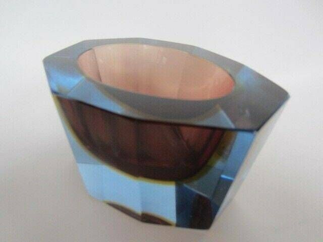 photo for sale Murano Italian Glass Sommerso Faceted Sculptural Bowl By Flavio Poli 50/60s Rare