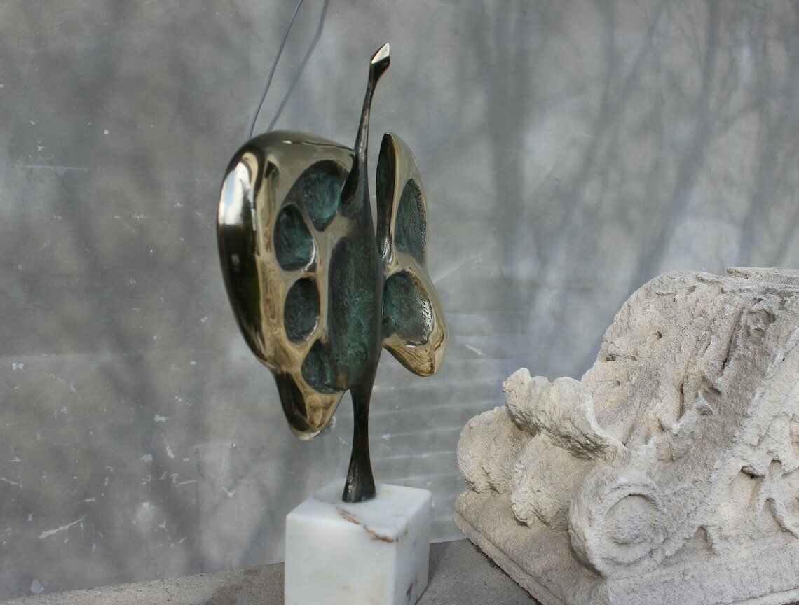 Bronze Bird Abstract Statue Signed Md Figurine Original Sculpture Wedding Couple Gift 50s Anniversary Gift 40s Birthday Gift photo 787.0
