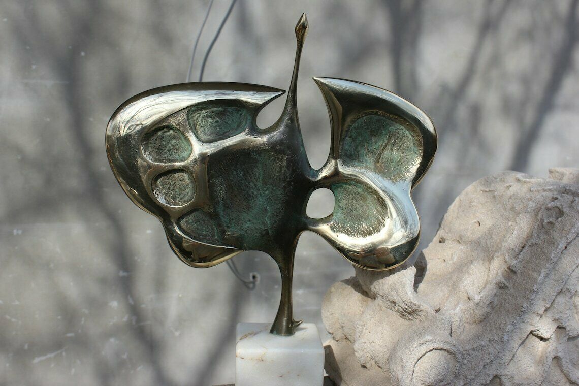 photo furniture Bronze Bird Abstract Statue Signed Md Figurine Original Sculpture Wedding Couple Gift 50s Anniversary Gift 40s Birthday Gift