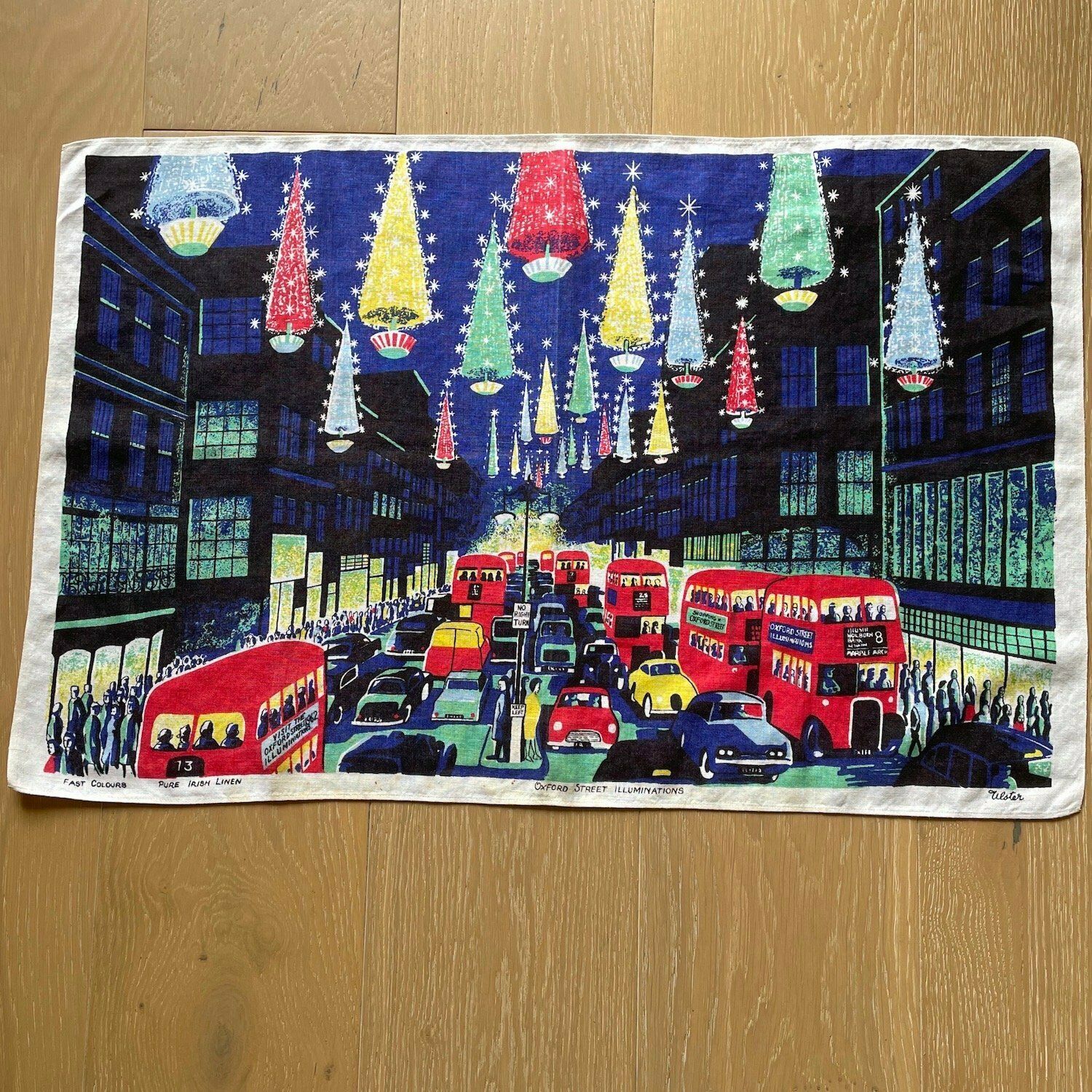 1962 Ulster Linen Oxford Street Lights Tea Towel photo furniture