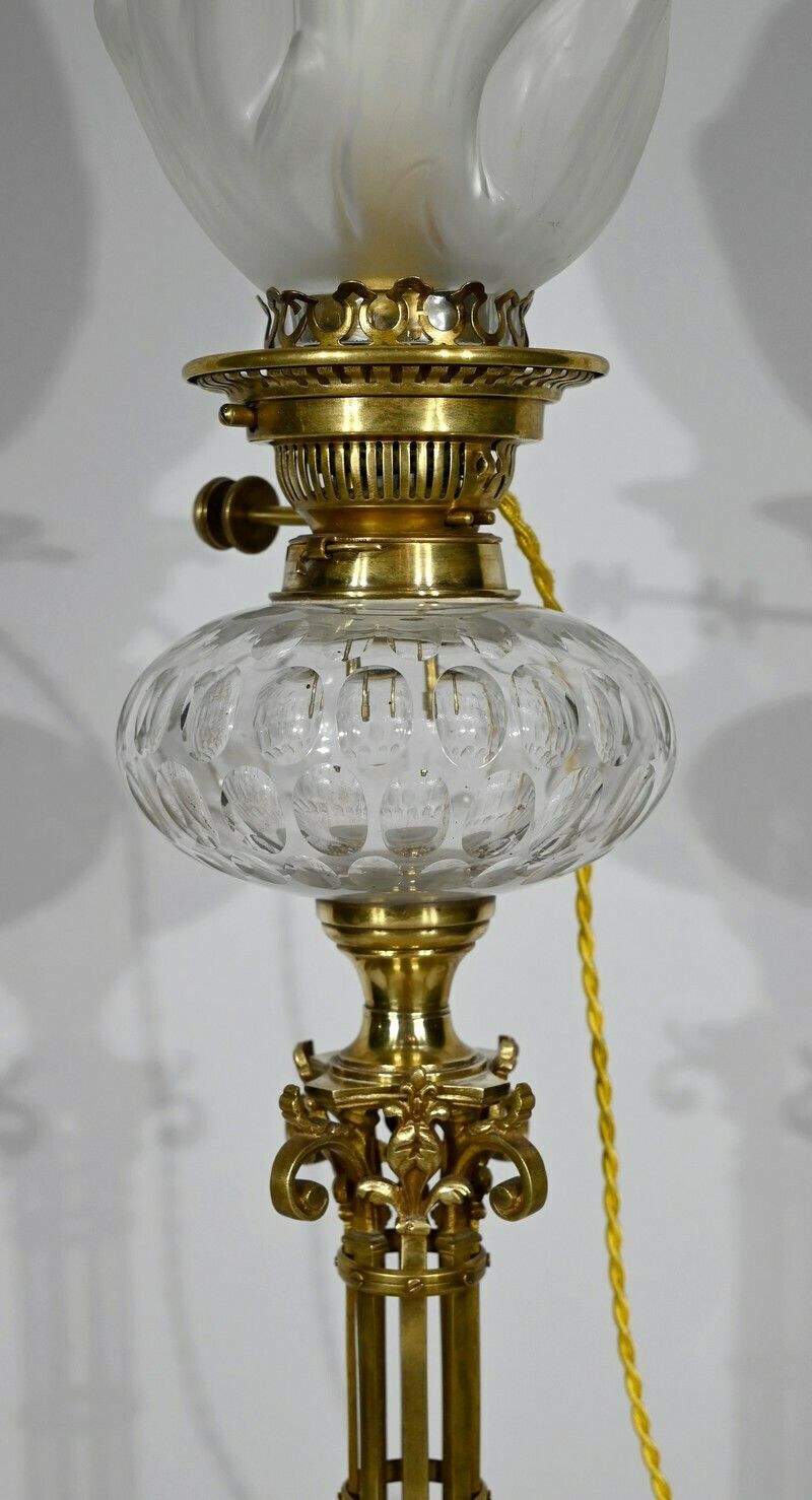 Important Electrified Oil Lamp In Brass And Onyx   Late 19th Century photo buy