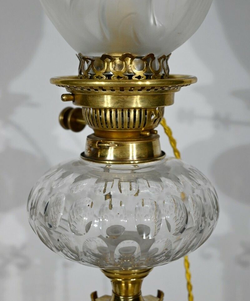 Important Electrified Oil Lamp In Brass And Onyx   Late 19th Century photo vintage