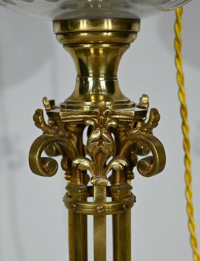 Lighting Important Electrified Oil Lamp In Brass And Onyx   Late 19th Century photo