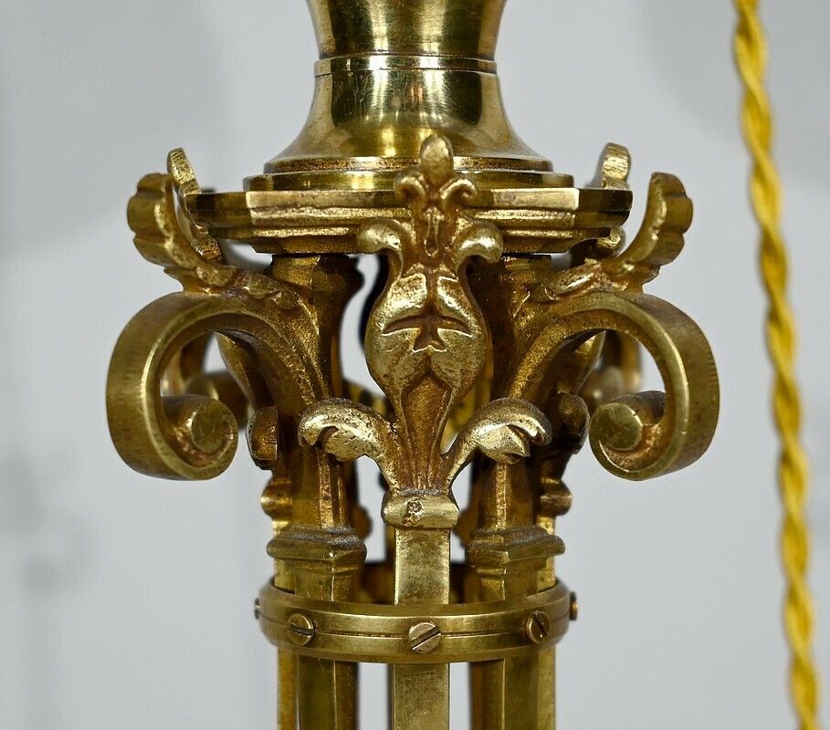 1056.78 Important Electrified Oil Lamp In Brass And Onyx   Late 19th Century photo