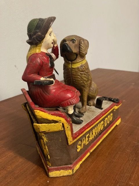 Antique Piggy Bank In Cast Iron From The Early 1900s American With Mechanical Action photo vinterior