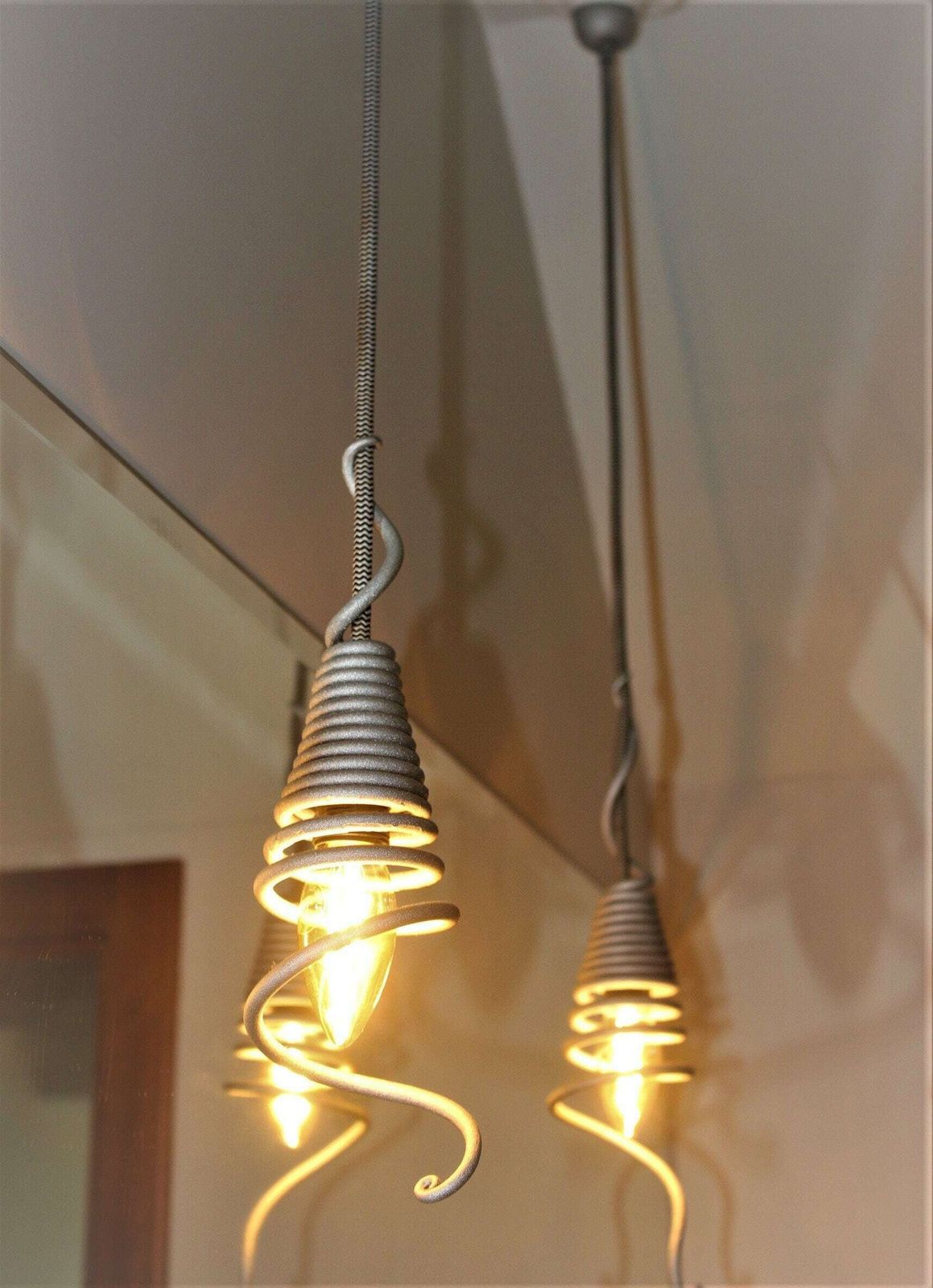 Unique Pendant Wrought Iron Lamp Suspension Spiral Lamp Ceiling Industrial Light photo 98.0