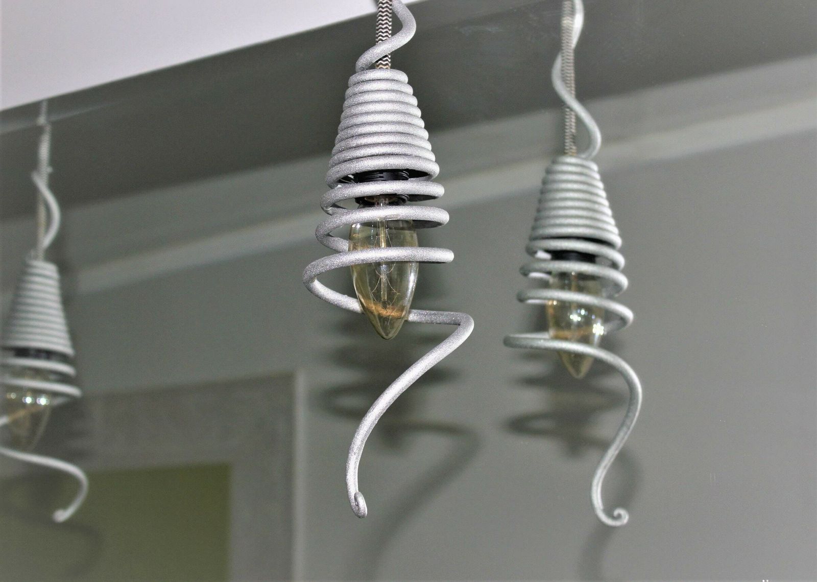 Unique Pendant Wrought Iron Lamp Suspension Spiral Lamp Ceiling Industrial Light photo vinterior