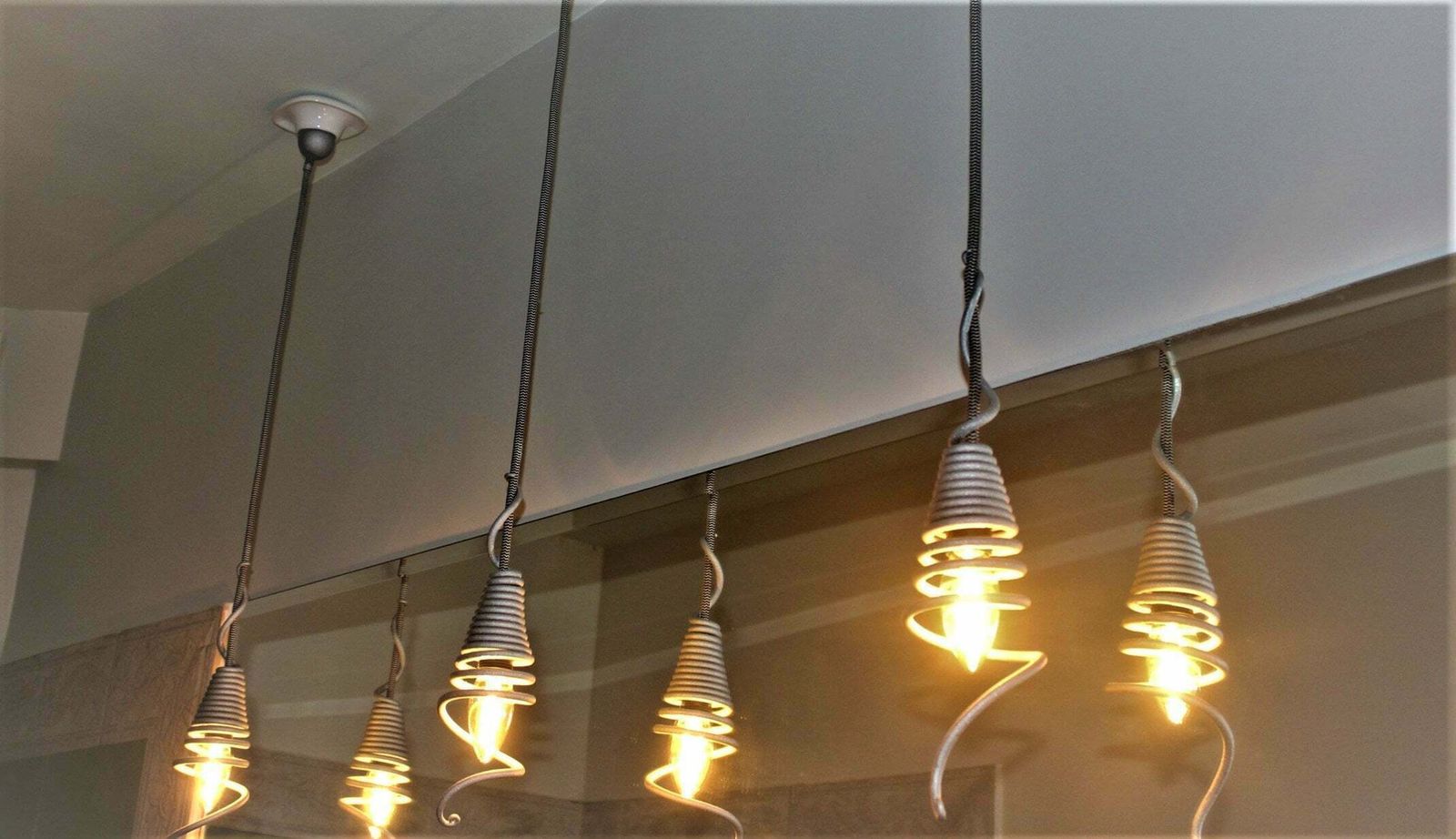 Unique Pendant Wrought Iron Lamp Suspension Spiral Lamp Ceiling Industrial Light photo vintage