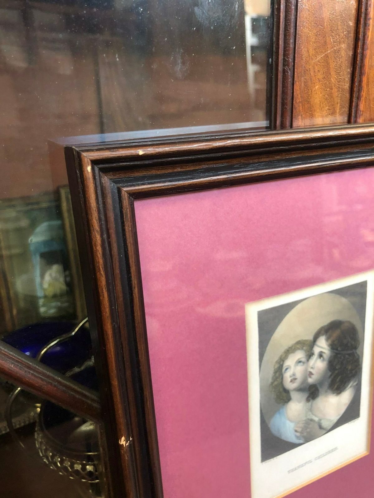 photo furniture Thankful Children T Uwins Sangster Hand Coloured Antique Engraving Sisters In Dark Pink Mount T1