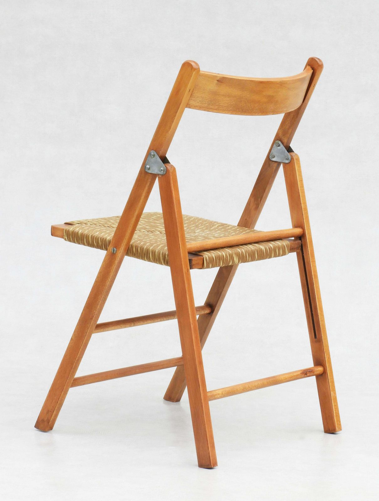 Vintage Beech Folding Chairs With Woven Paper Cord Seats C1970s France, Set Of 6 photo buy