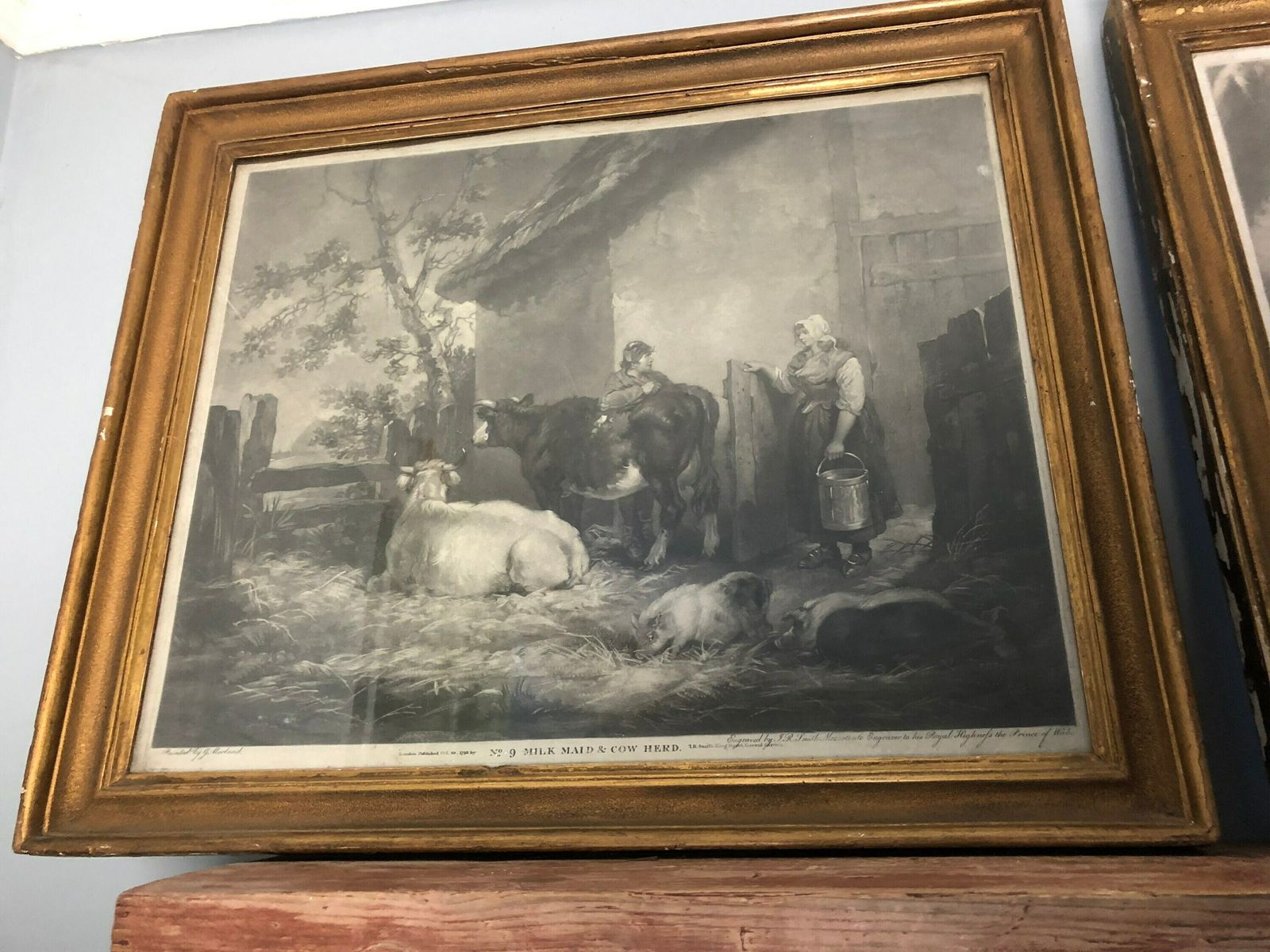 Huge Amazing Rare Pair Of George Morland John Raphael Smith Mezzotint Engravings Georgian Milk Maid Cow Breaking Ice (Hh) photo buy