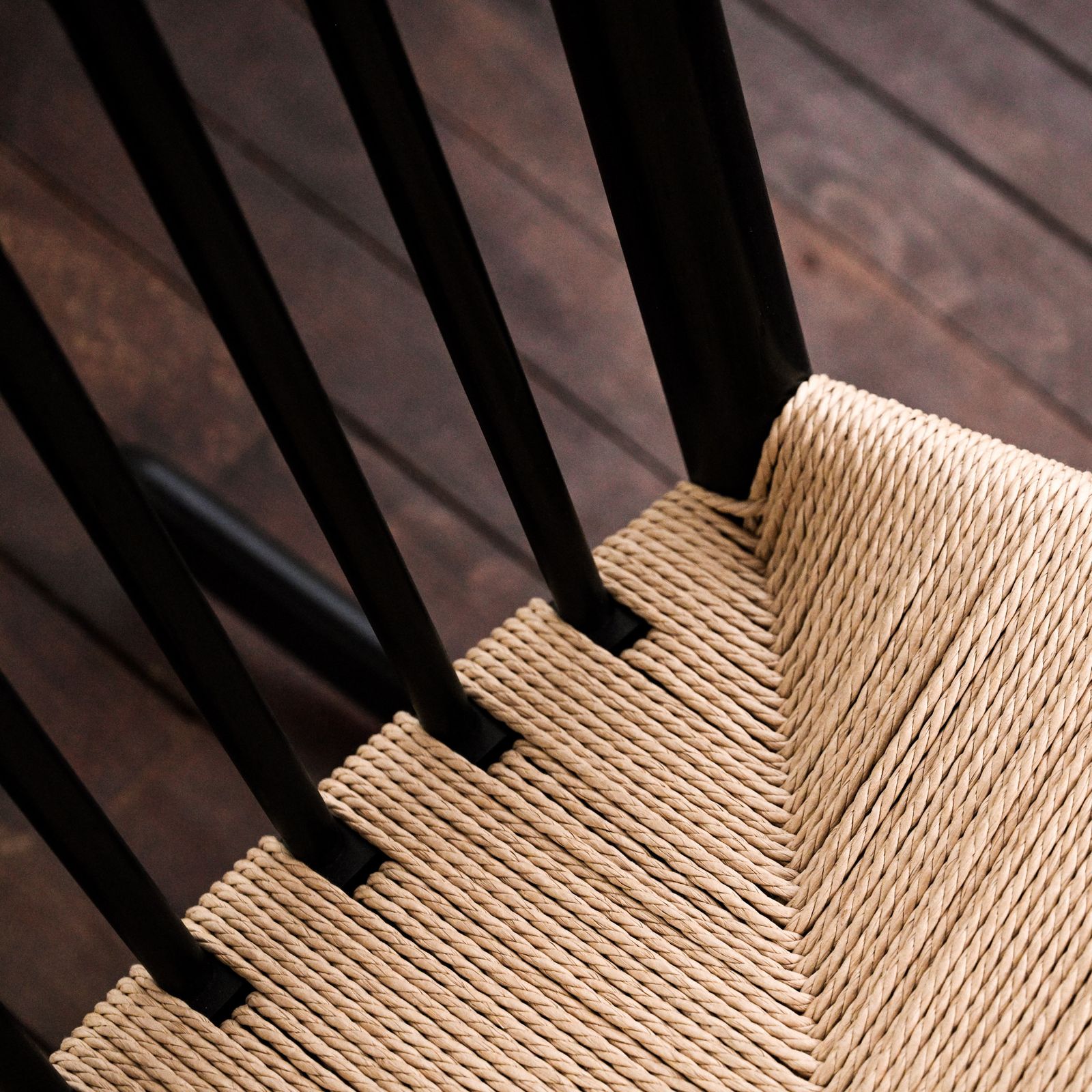 J16 Rocking Chair In Black Lacquered Oak And Natural Paper Yarn photo vinterior