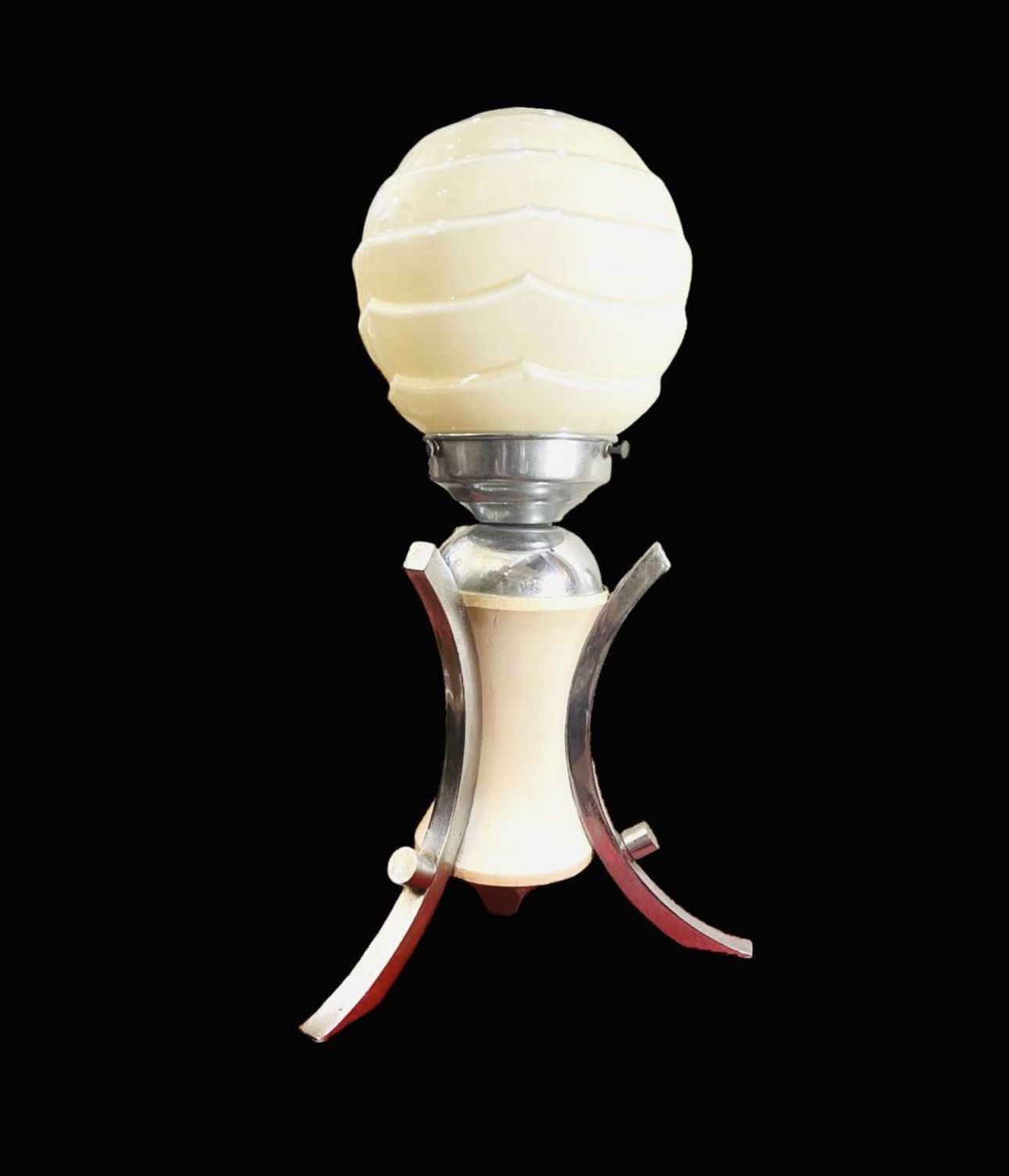 French Art Deco Table Lamp, Pale Lemon Body, Chrome Legs, Globe Shade photo 325.0
