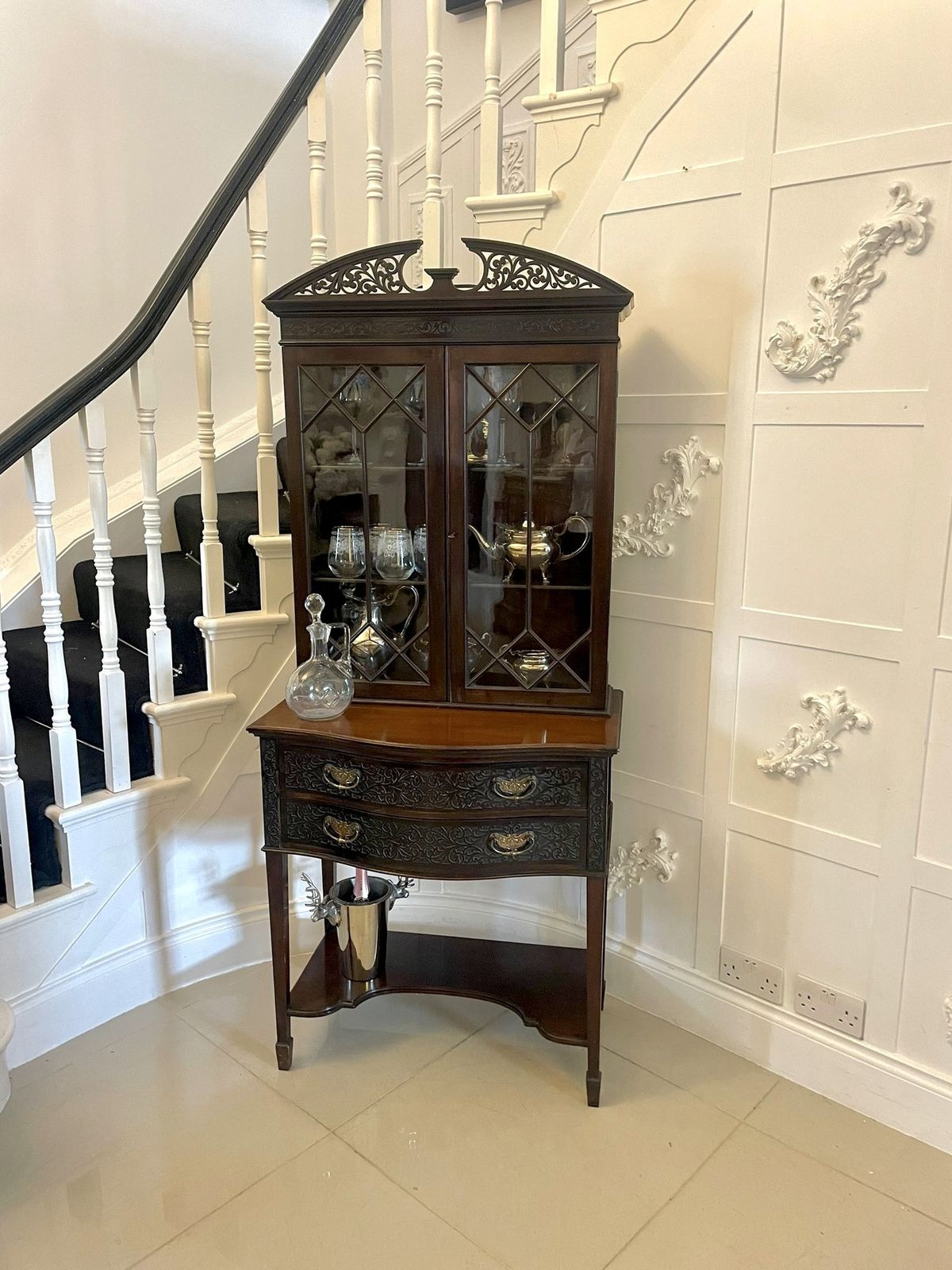 Antique 19th Century Quality Carved Mahogany Display Cabinet photo for sale