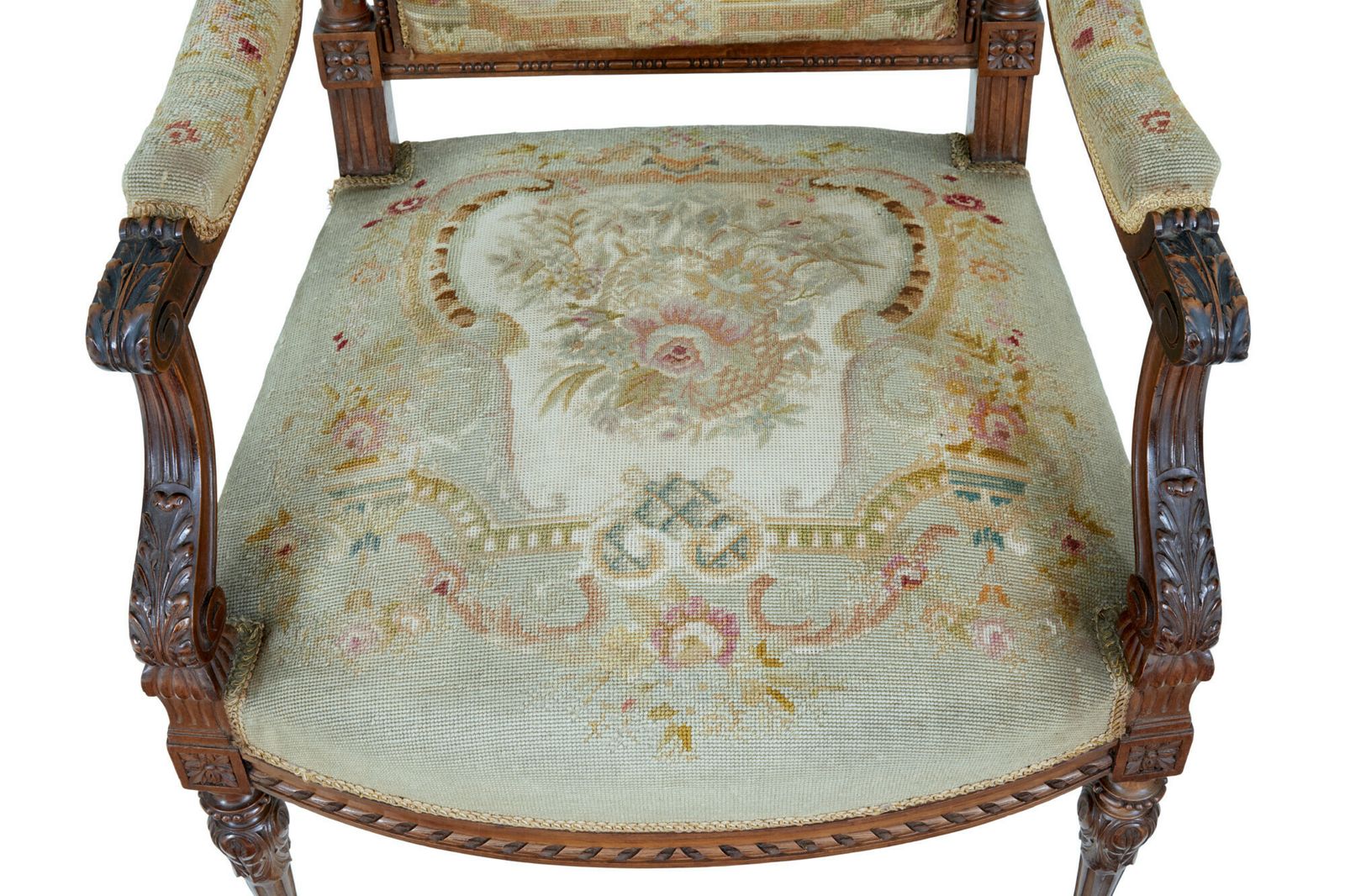 19th Century French Carved Walnut Tapestry Armchairs photo Furniture