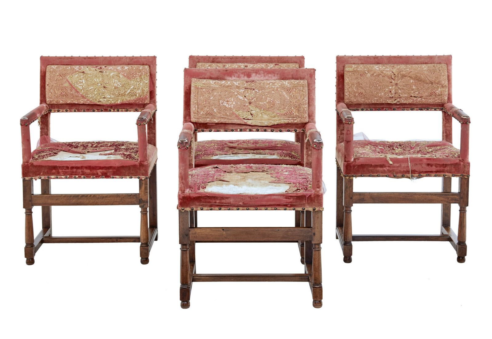 Set Of 4 19th Century Walnut Coronation Armchairs