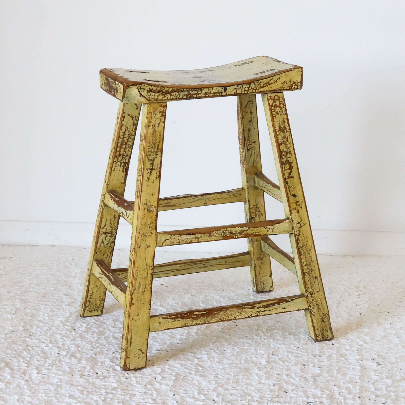 Chinese C1900 Original Finish Lacquered Elm Stool