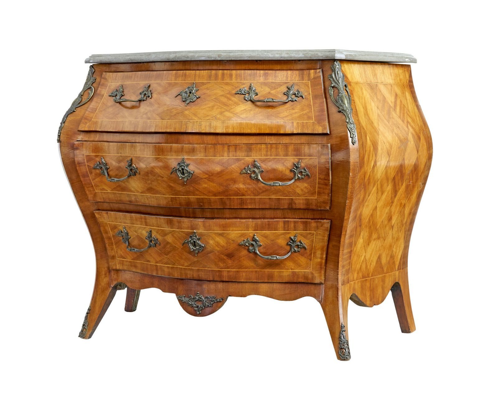 Mid Century French Walnut Marble Top Commode