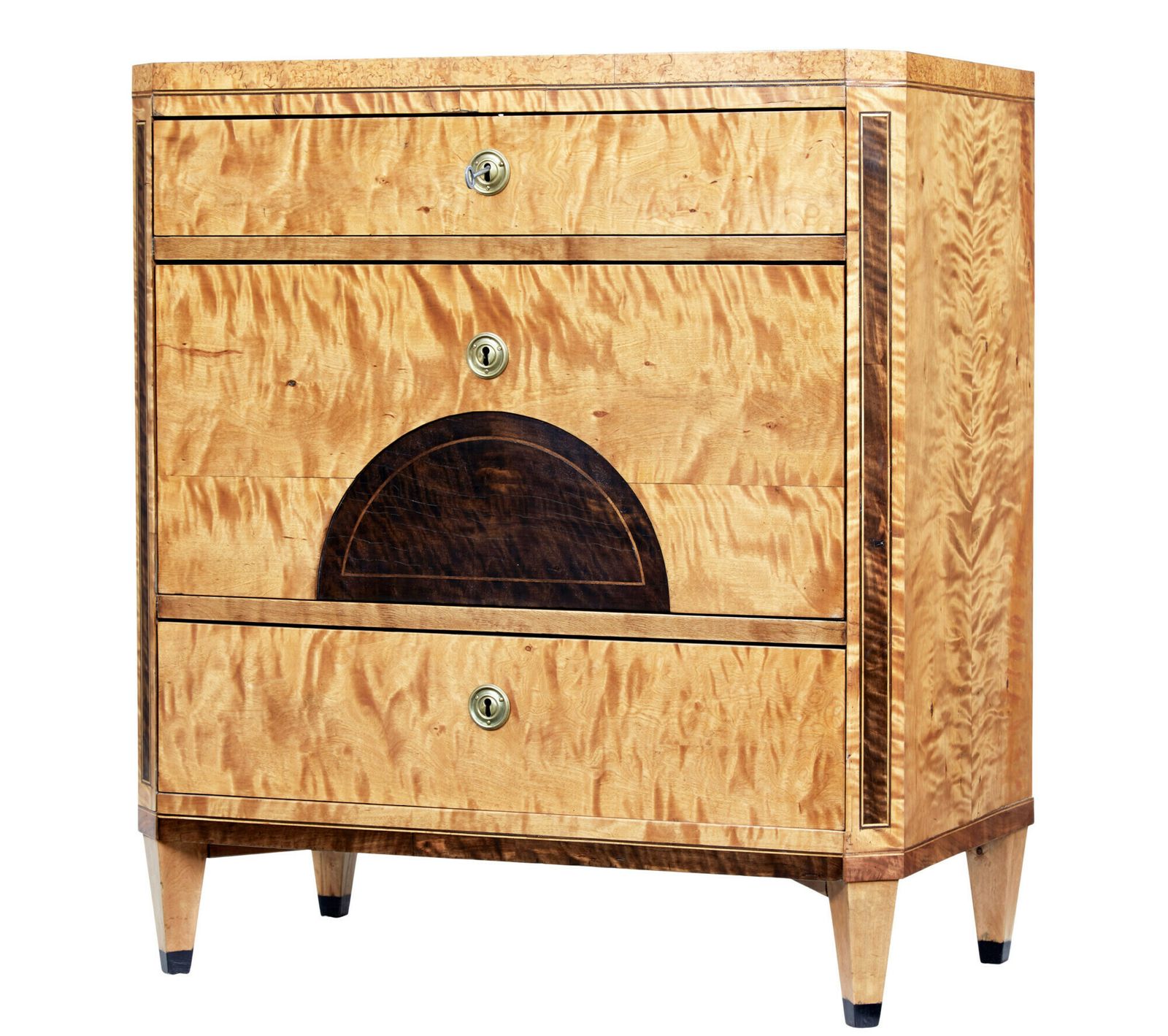 Swedish 19th Century Inlaid Birch Chest Of Drawers