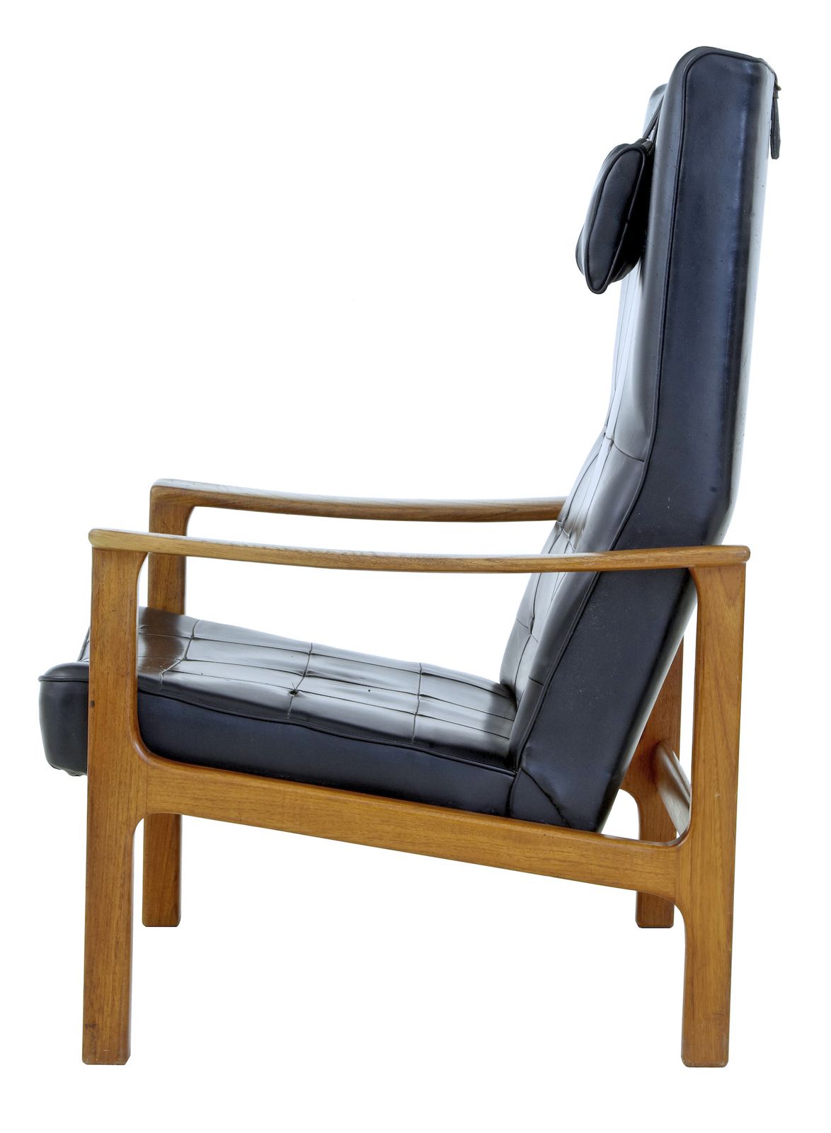 Mid 20th Century Scandinavian Modern Teak Reclining Leather Armchair photo vinterior