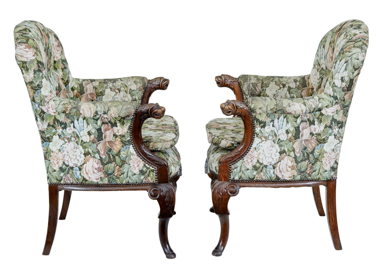 Pair Of French 19th Century Carved Oak Armchairs photo vintage