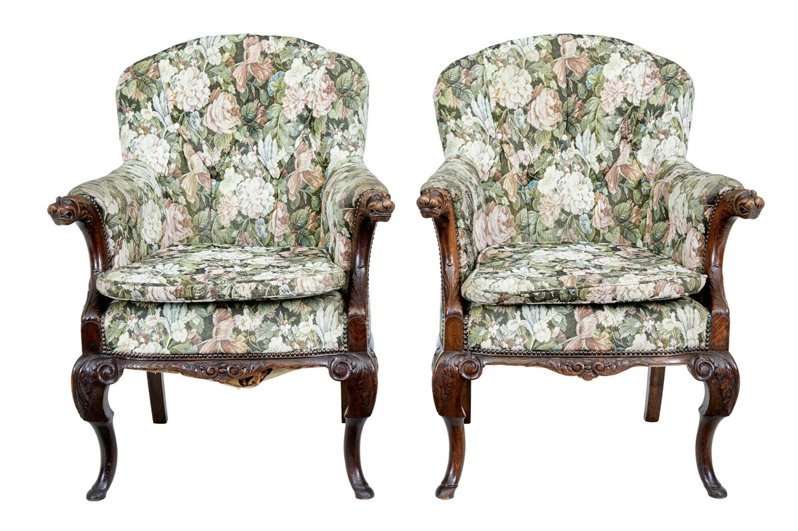 Furniture Pair Of French 19th Century Carved Oak Armchairs photo