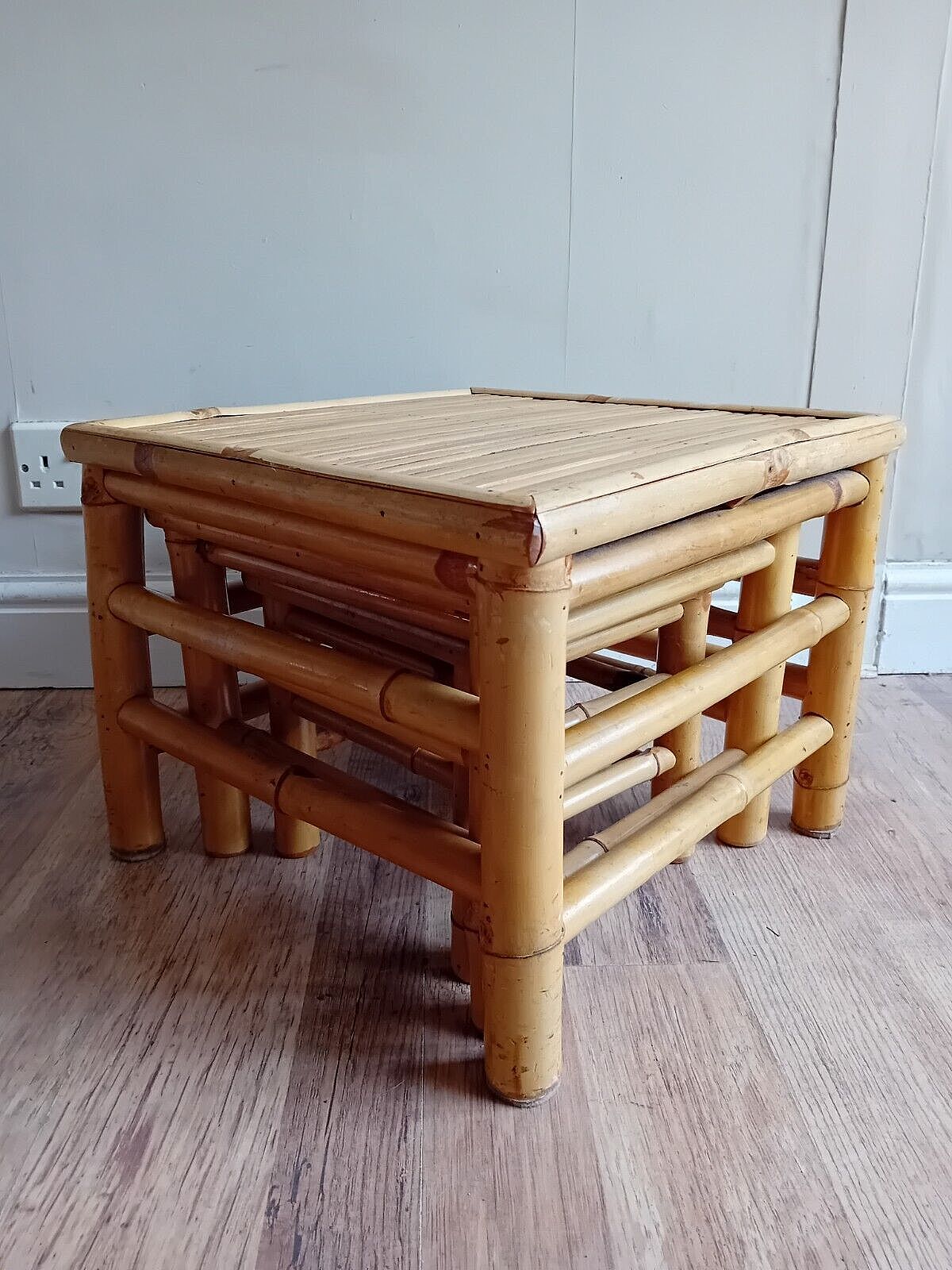 Original 1970's Mid Century Far Eastern Bamboo Boho Tiki Nest Of Tables photo for sale