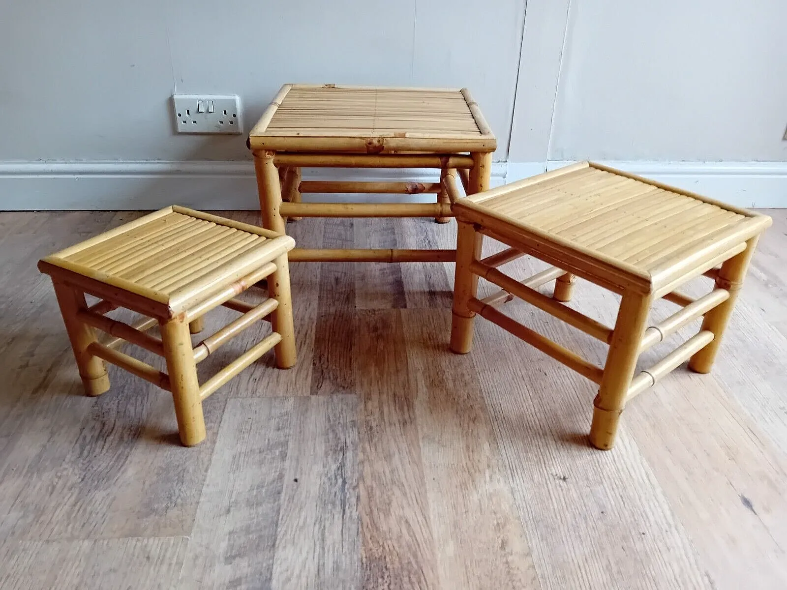 Original 1970's Mid Century Far Eastern Bamboo Boho Tiki Nest Of Tables photo Furniture