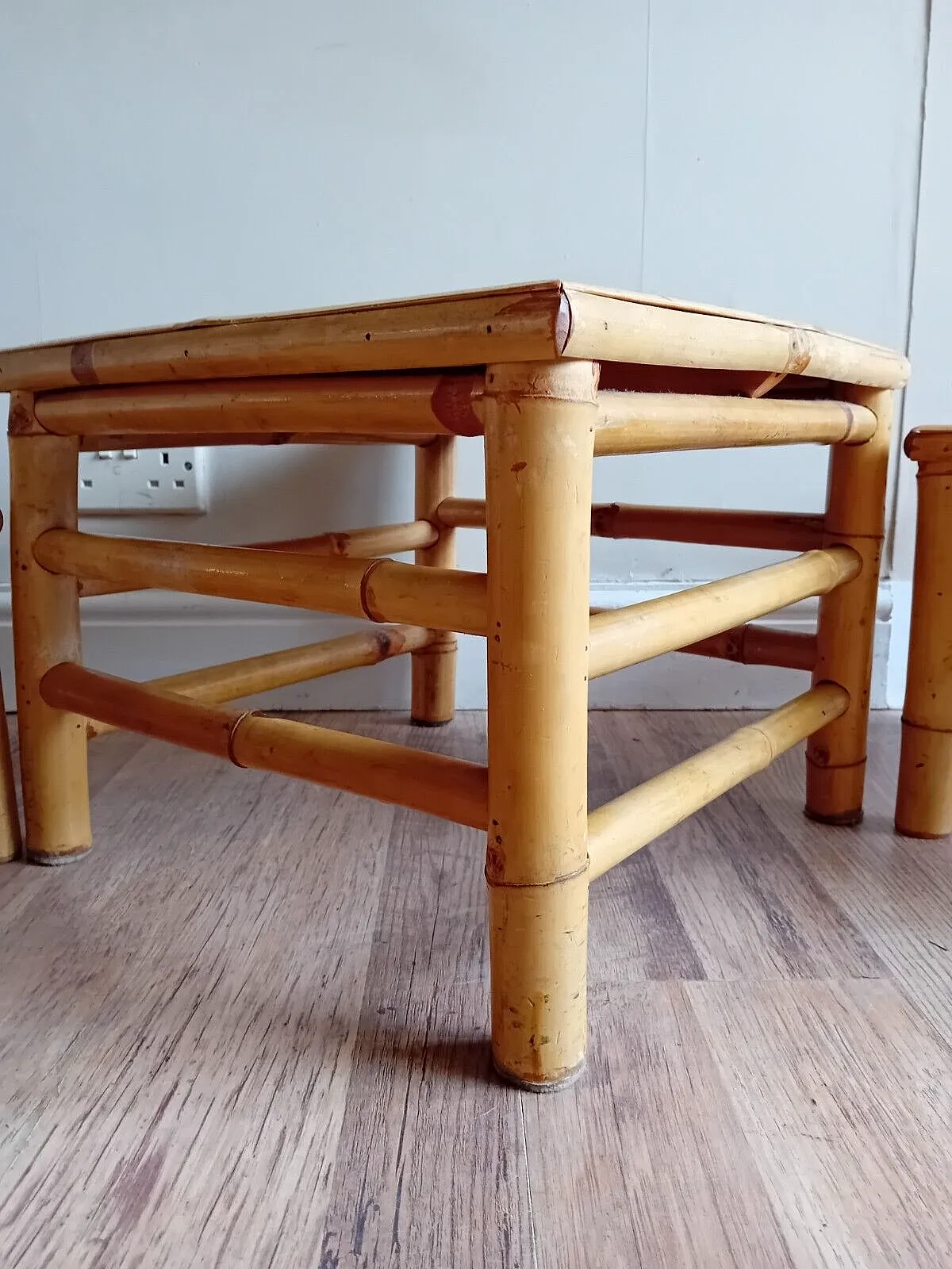 Furniture Original 1970's Mid Century Far Eastern Bamboo Boho Tiki Nest Of Tables photo