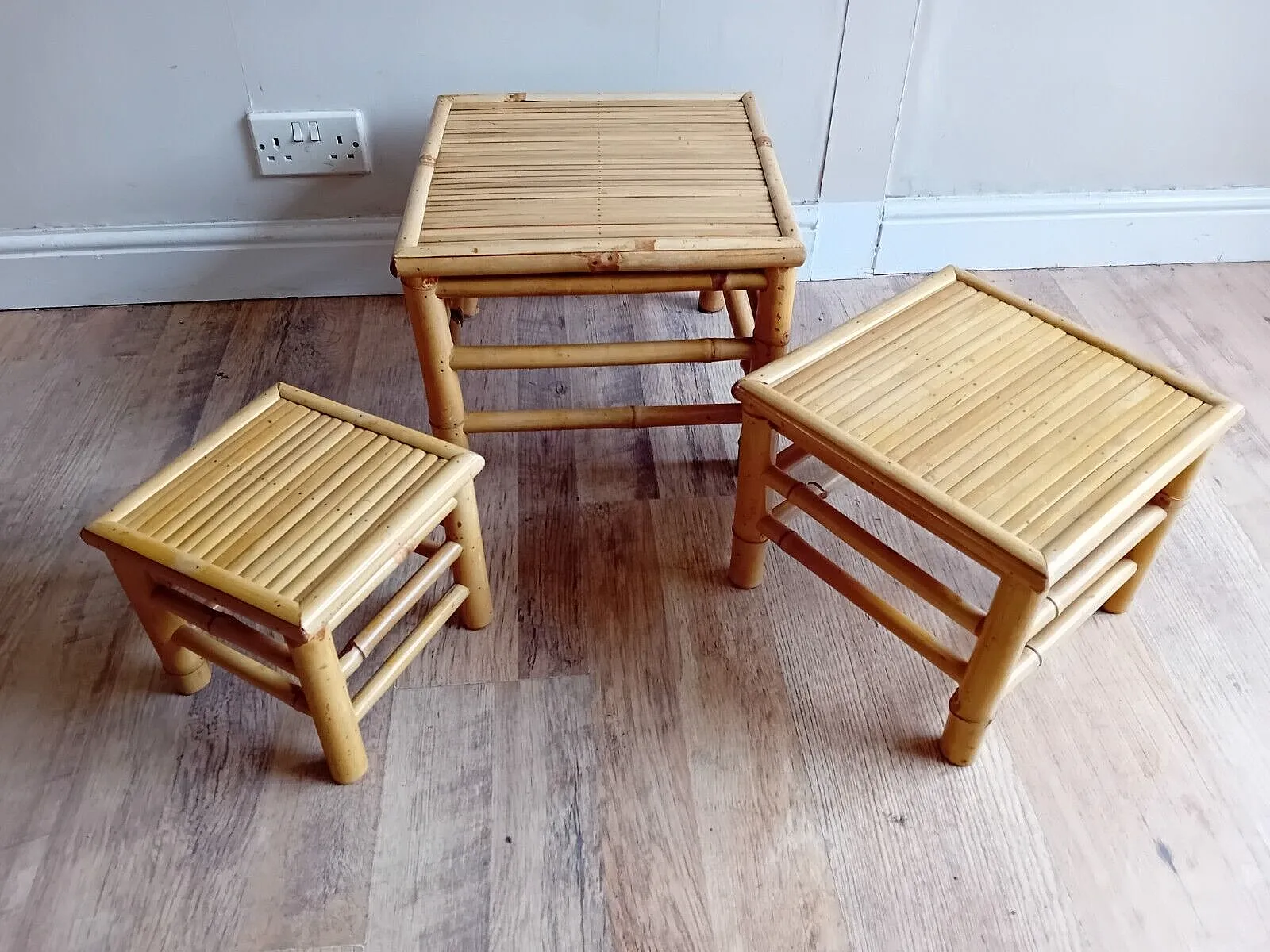 202.0 Original 1970's Mid Century Far Eastern Bamboo Boho Tiki Nest Of Tables photo